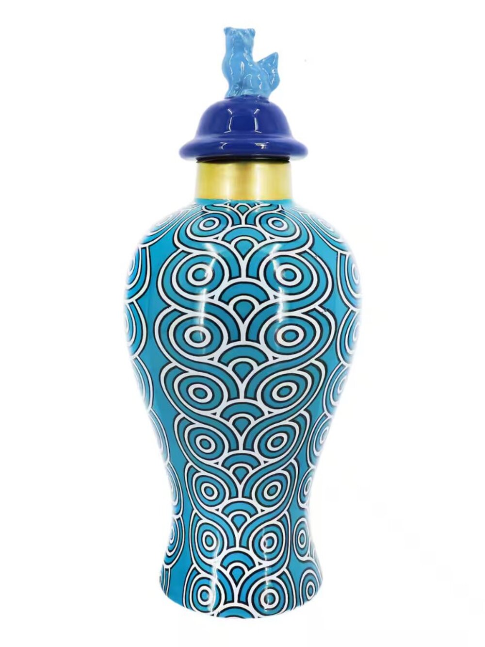 Jonathan Adler Ceramic Swirl Urn with Lid Blues, White & Gold Whimsical & Retro